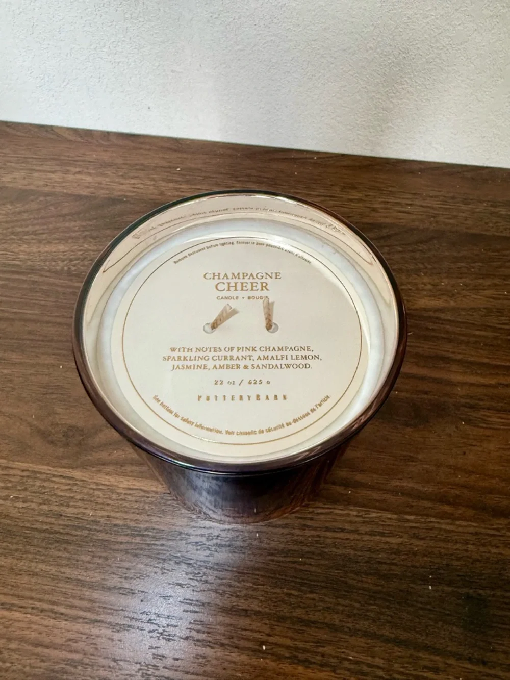 Pottery Barn Champagne Cheer Candle Rose Gold Large